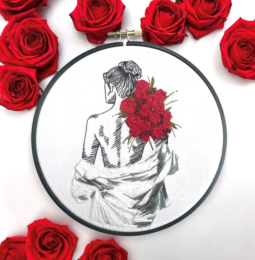 embroidery pattern for beginners including satin stitch rose stitch and back stitch