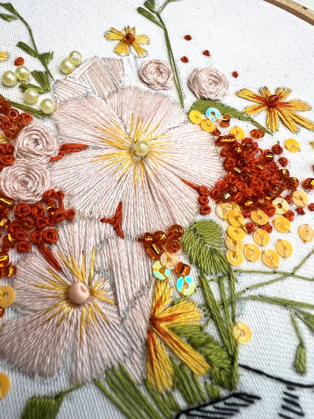 detail of summer foral embroidery kit