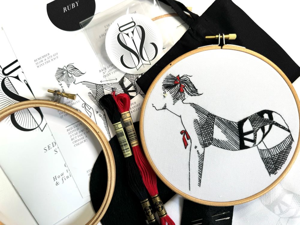 monochrome embroidery kit with full materials