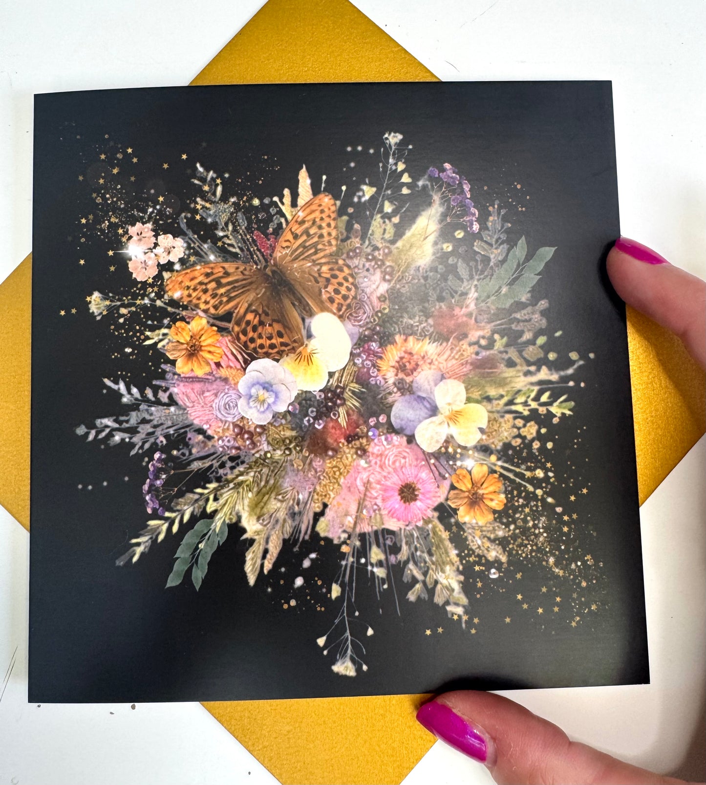 Floral Burst in Black Greeting Card