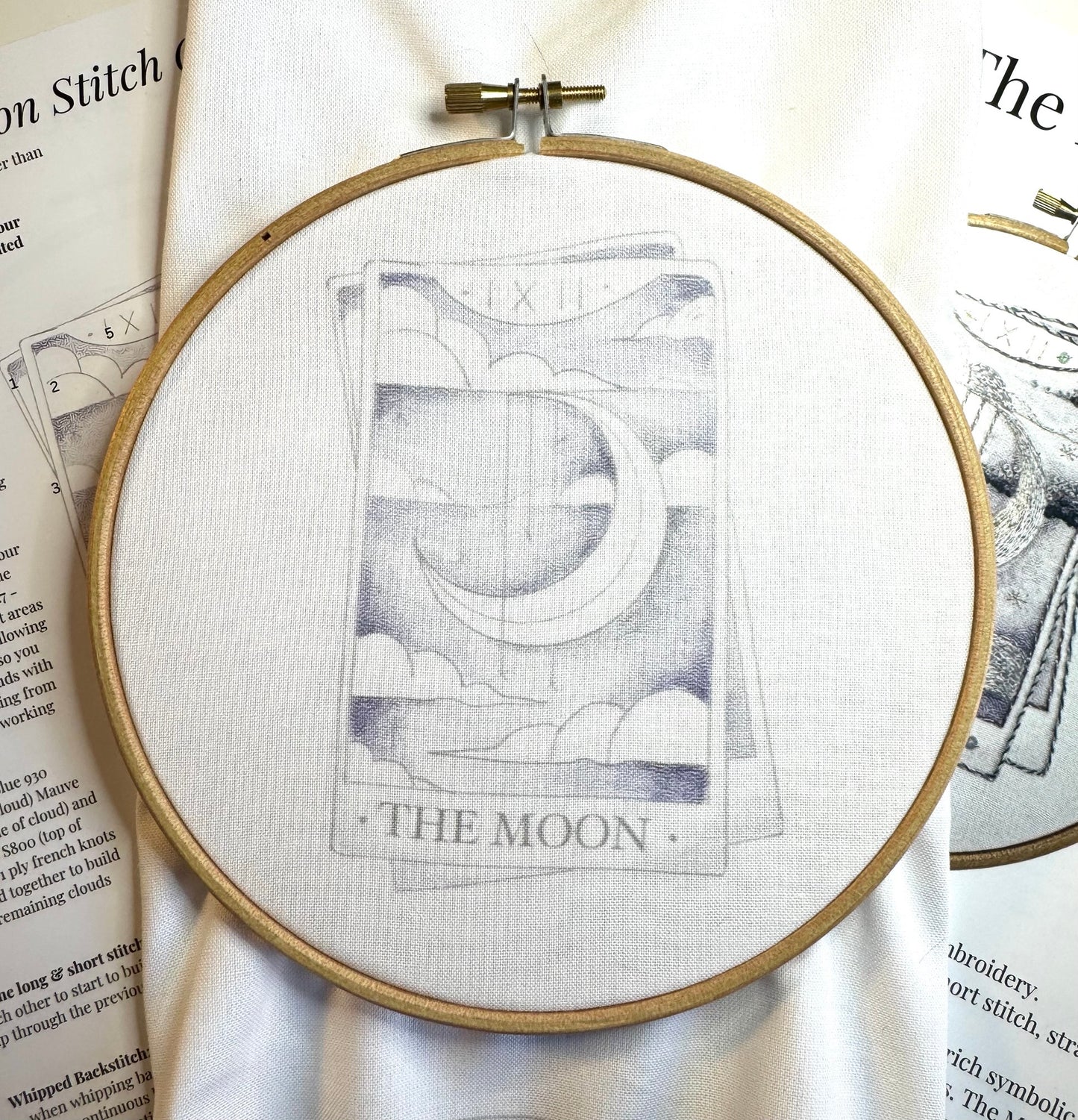 The Moon Tarot Card Colour Printed Fabric Panel + Instructions