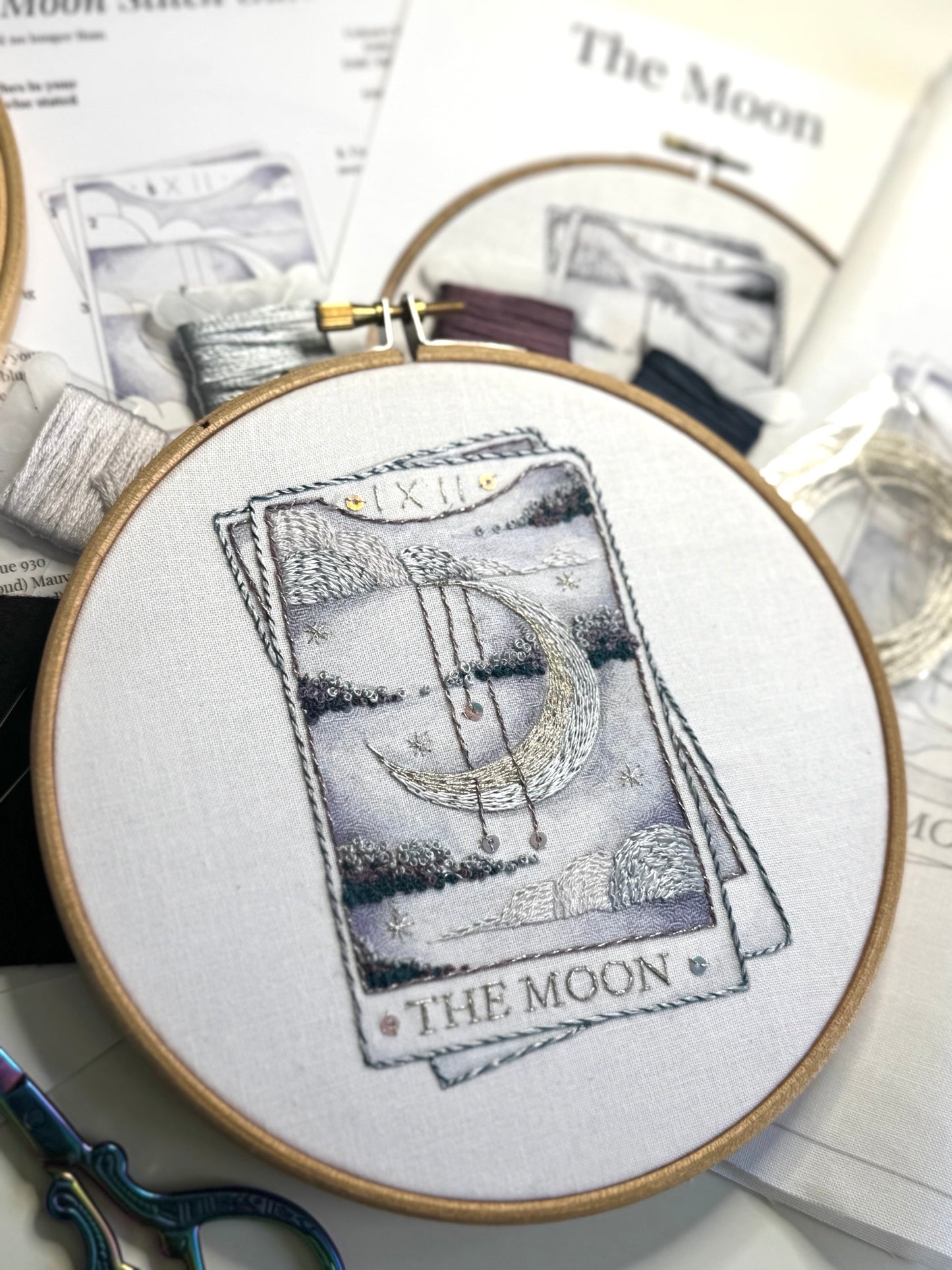 The Moon Tarot Card Colour Printed Fabric Panel + Instructions