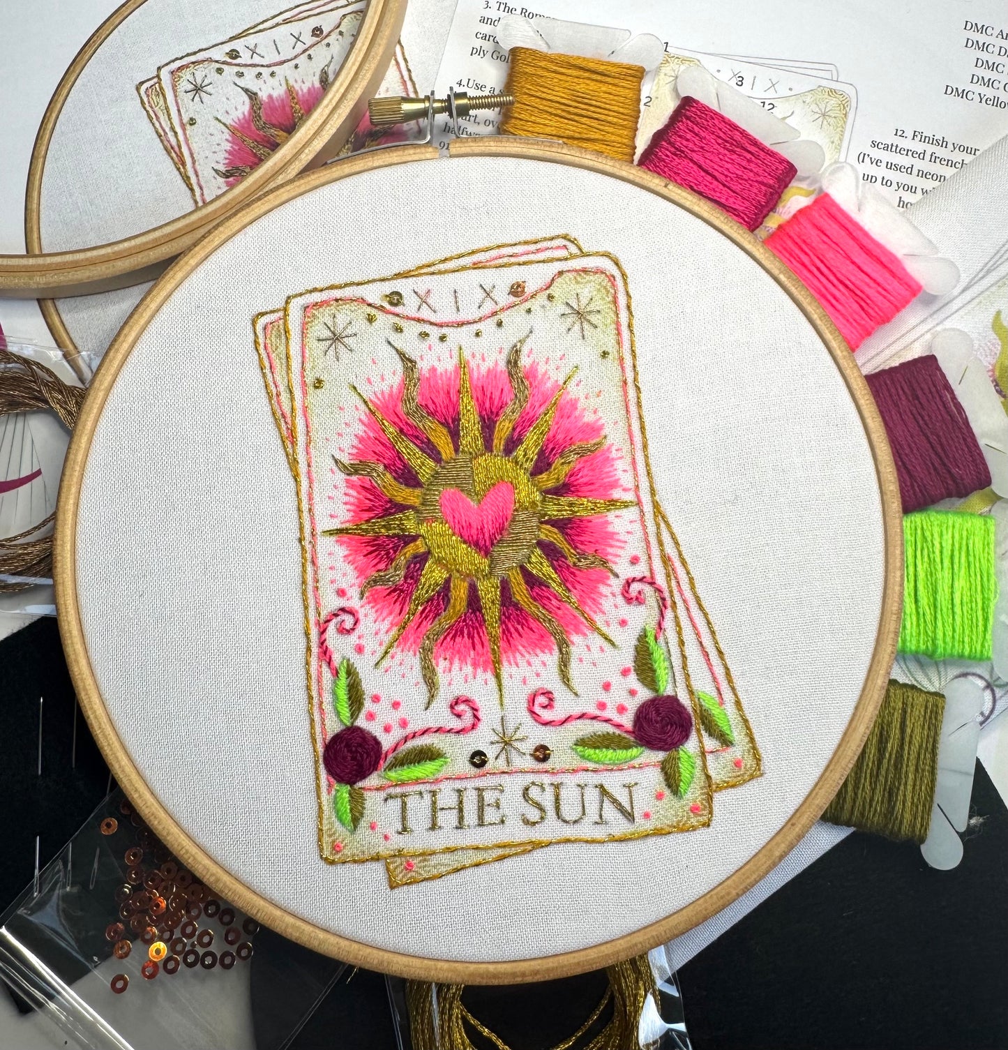 The Sun Tarot Card Colour Printed Fabric Panel + Instructions