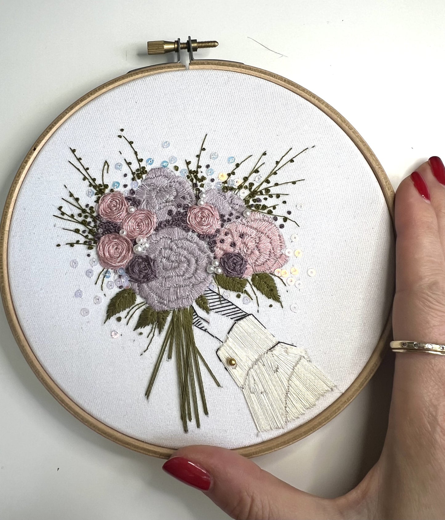 Spring embroidery PDF pattern in purple lilac and green 