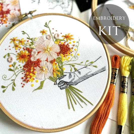 summer embroidery kit with yellow and orange DMC thread