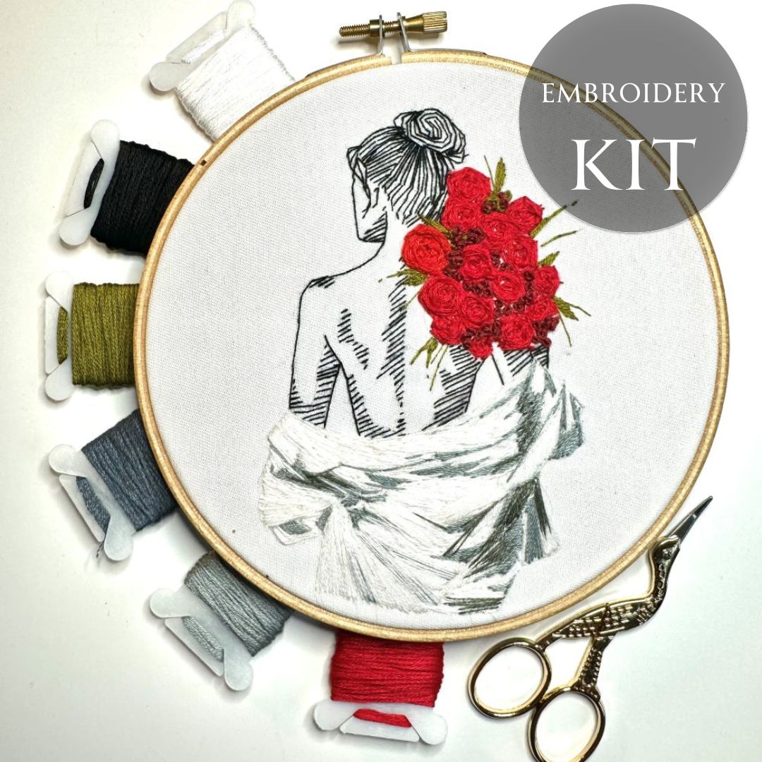 beginner-friendly embroidery kit with rose detail 