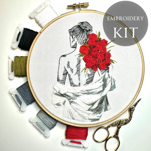 beginner-friendly embroidery kit with rose detail 