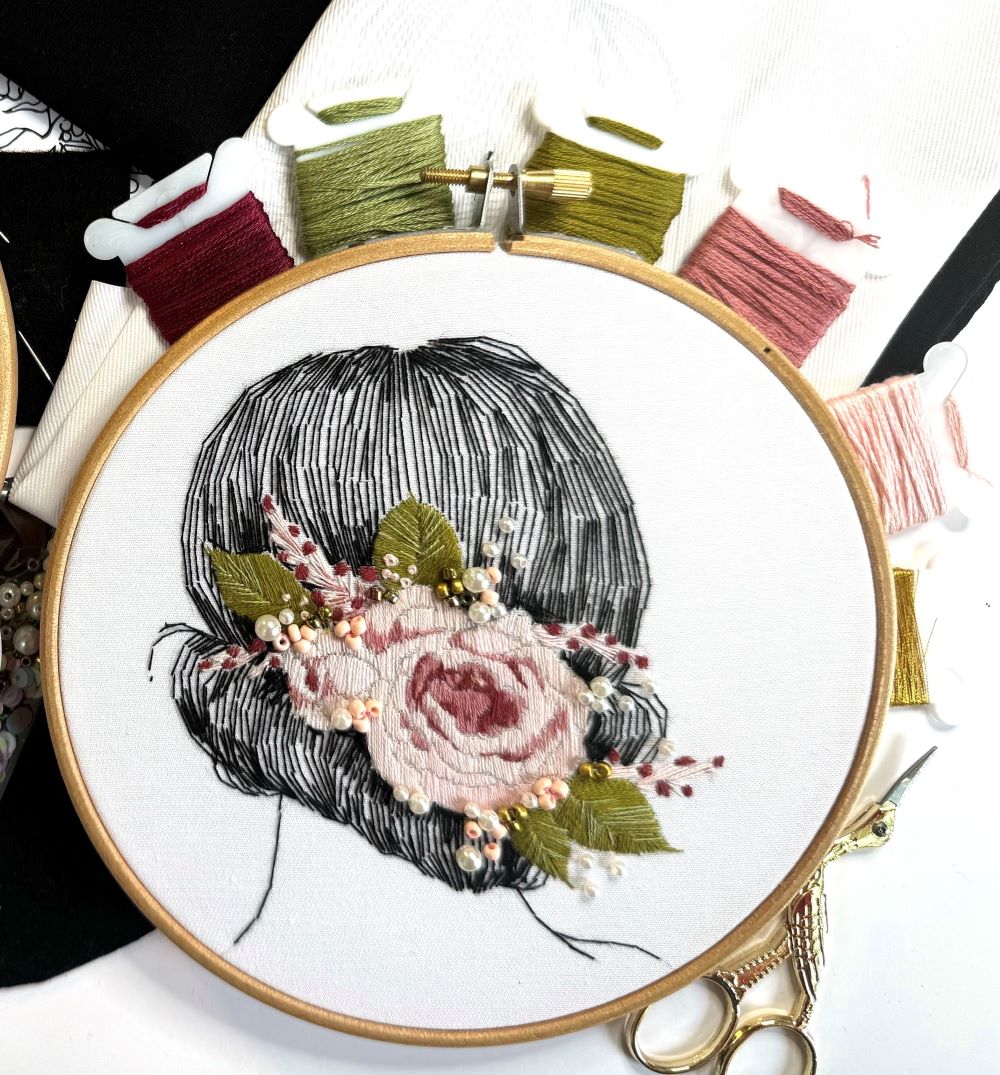 floral embroidery kit with DMC thread