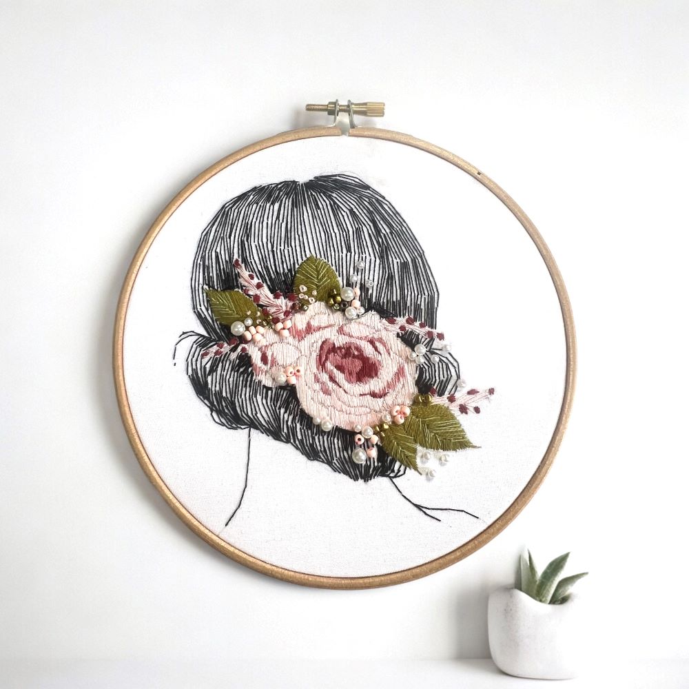 completed floral embroidery kit in home 